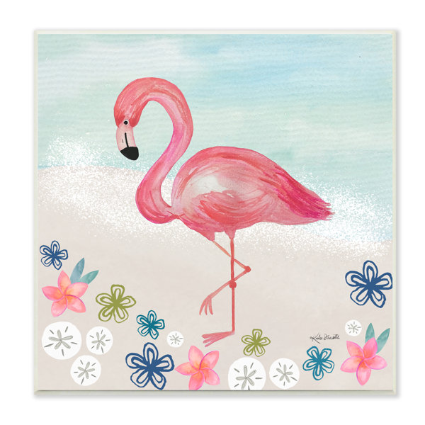 Stupell Industries Flamingo Among Sand Dollars Flowers Beach Shore by